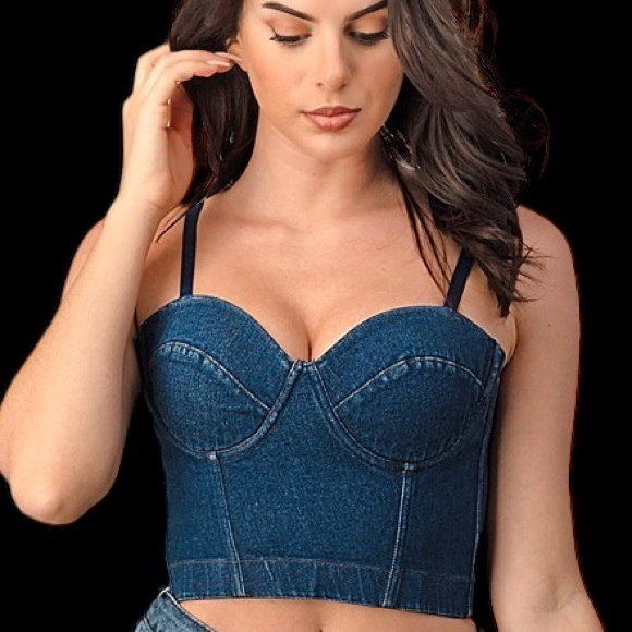 Denim Dark Blue Body Control Crop Top NWT - Picture 1 of 9